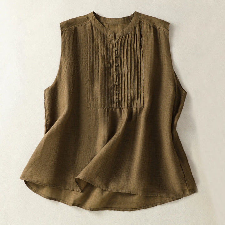 Camisa informal de lino y algodón para mujer, sin mangas, plisada y con diseño de Buddha Stones, de media manga - Aceituna - US14，UK/AU18，EU46 (2XL) - image 9