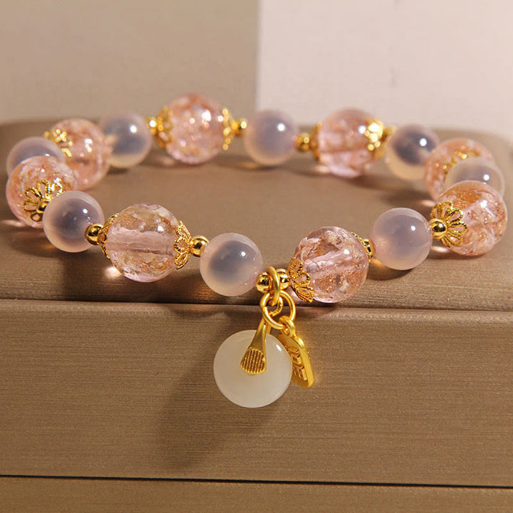 Pulsera curativa de ágata dulce Liuli con hebilla de paz y carácter Fu de Buddha Stones - Liuli (circunferencia de la muñeca: 15-16 cm) - image 0