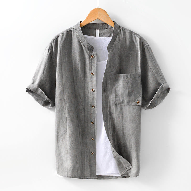 Camisa de Buddha Stones y algodón de manga corta para hombre con diseño de botones sencillos y bolsillo. - Gris - US/UK/AU42, EU52 (3XL) - image 1