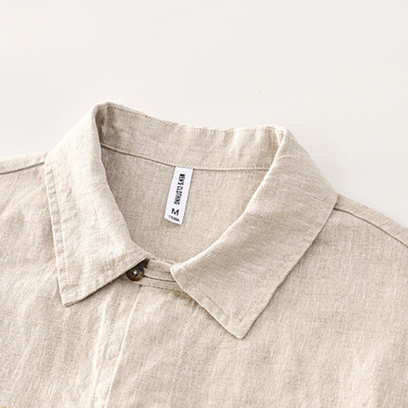 Camisa de lino de manga corta para hombre con botones de color liso y bolsillos de Buddha Stones - image 2