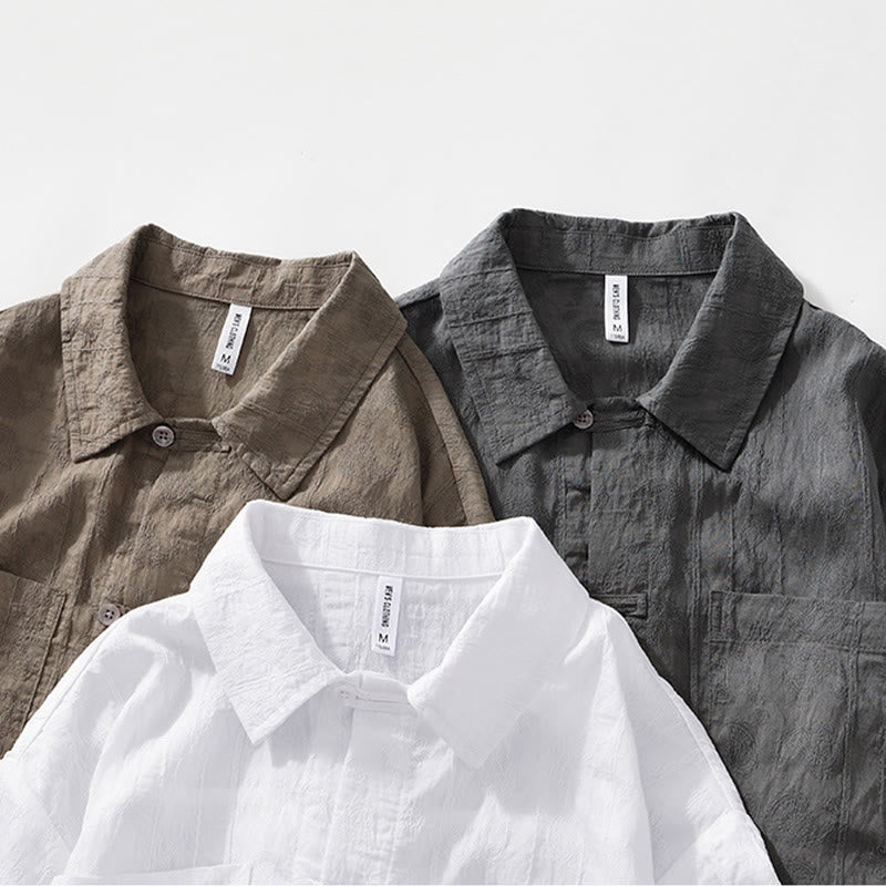 Camisa de manga corta con botones lisos y bolsillos para hombre Buddha Stones Commute - image 24
