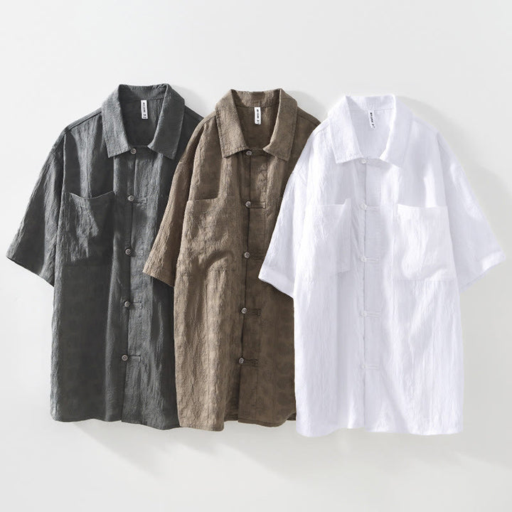 Camisa de manga corta con botones lisos y bolsillos para hombre Buddha Stones Commute - image 23