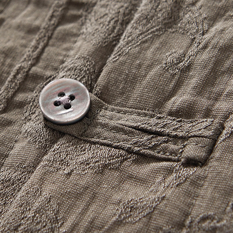 Camisa de manga corta con botones lisos y bolsillos para hombre Buddha Stones Commute - image 19