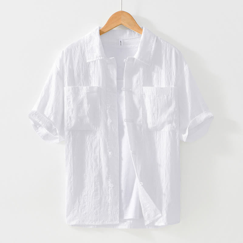Camisa de manga corta con botones lisos y bolsillos para hombre Buddha Stones Commute - Blanco - US/UK/AU42, EU52 (3XL) - image 11