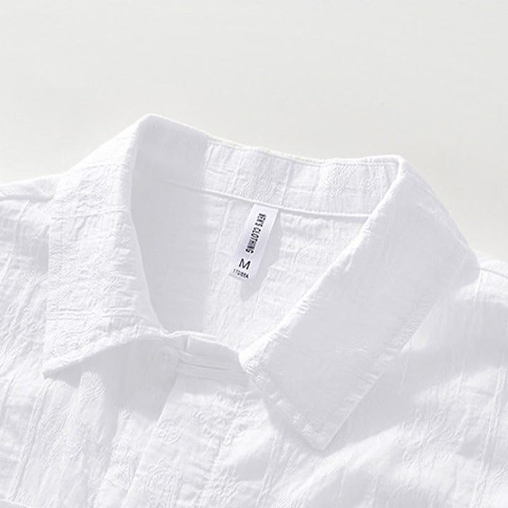 Camisa de manga corta con botones lisos y bolsillos para hombre Buddha Stones Commute - image 12