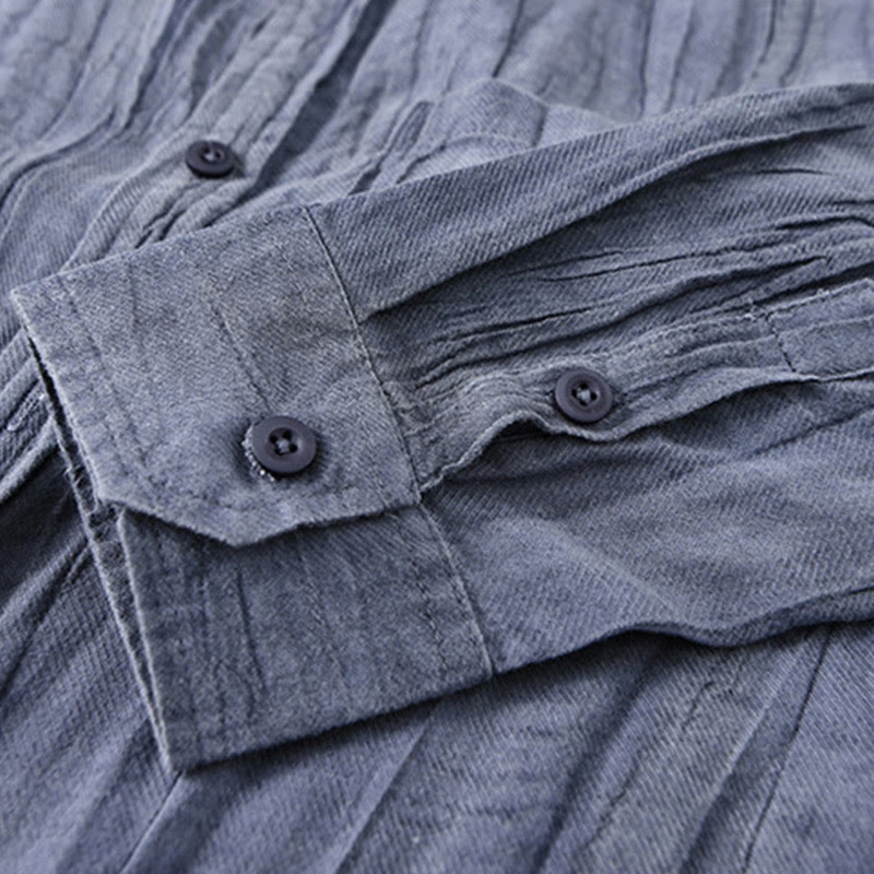 Camisa de lino ramio de manga larga para hombre con bolsillos y pliegues retro de Buddha Stones - image 20