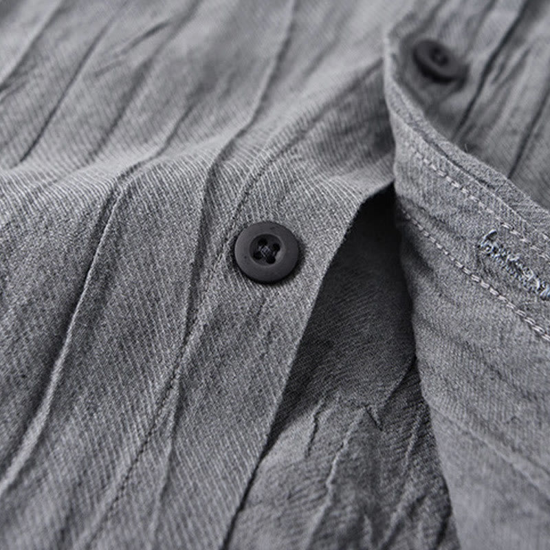 Camisa de lino ramio de manga larga para hombre con bolsillos y pliegues retro de Buddha Stones - image 3