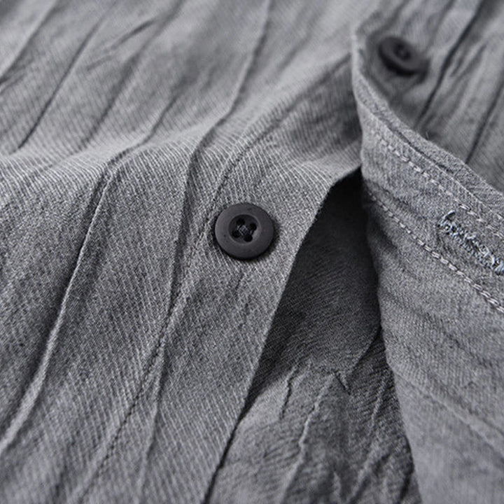 Camisa de lino ramio de manga larga para hombre con bolsillos y pliegues retro de Buddha Stones - image 3