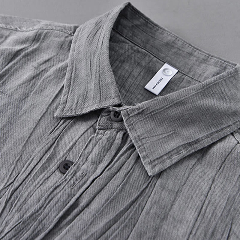 Camisa de lino ramio de manga larga para hombre con bolsillos y pliegues retro de Buddha Stones - image 2