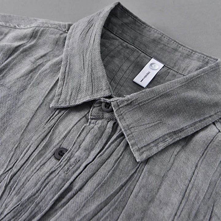 Camisa de lino ramio de manga larga para hombre con bolsillos y pliegues retro de Buddha Stones - image 2