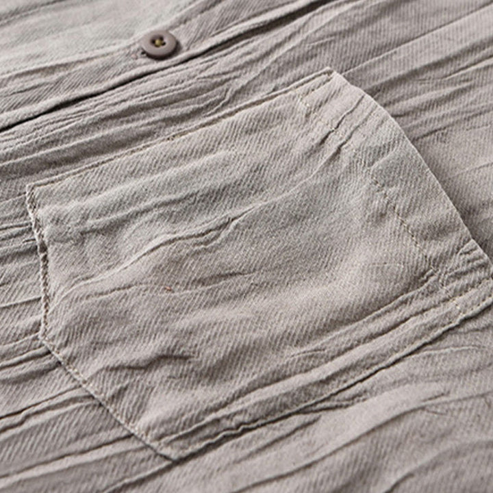 Camisa de lino ramio de manga larga para hombre con bolsillos y pliegues retro de Buddha Stones - image 12