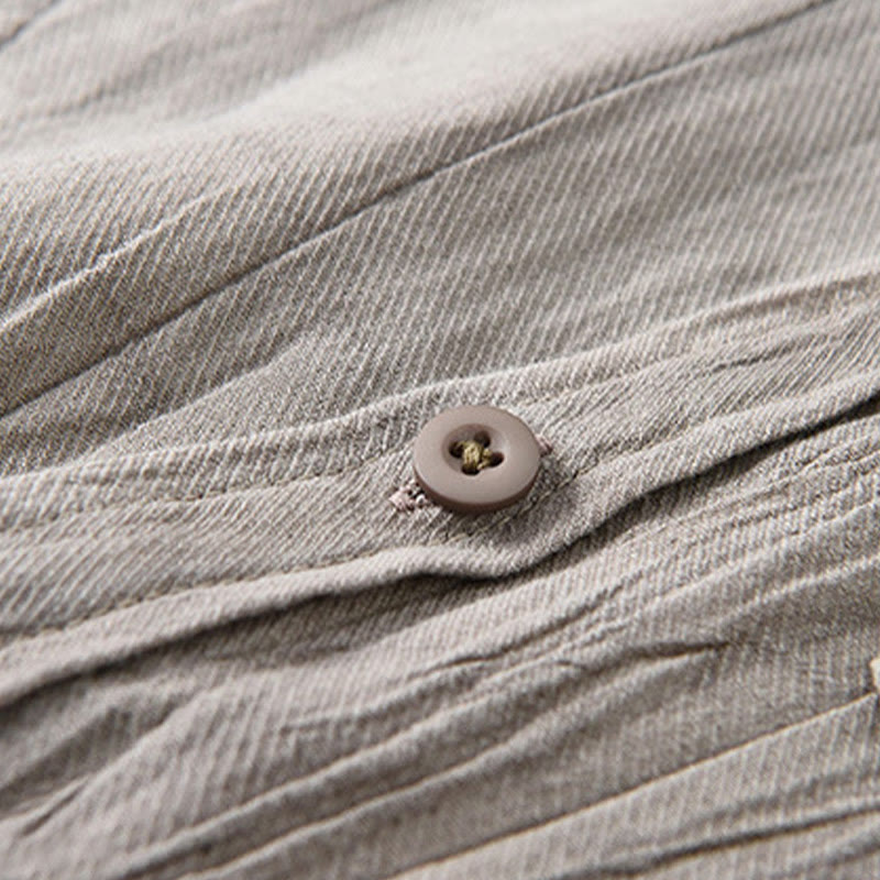 Camisa de lino ramio de manga larga para hombre con bolsillos y pliegues retro de Buddha Stones - image 14