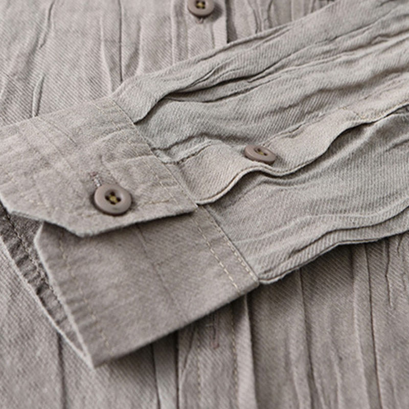 Camisa de lino ramio de manga larga para hombre con bolsillos y pliegues retro de Buddha Stones - image 15