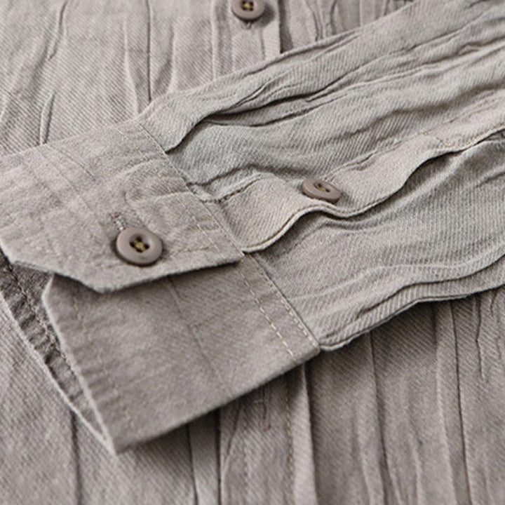 Camisa de lino ramio de manga larga para hombre con bolsillos y pliegues retro de Buddha Stones - image 15