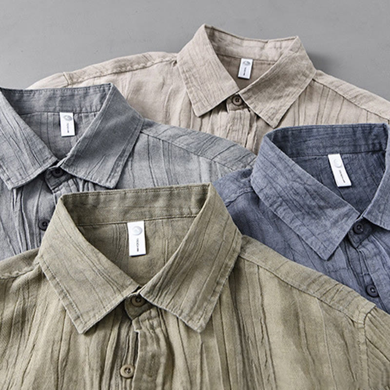 Camisa de lino ramio de manga larga para hombre con bolsillos y pliegues retro de Buddha Stones - image 21