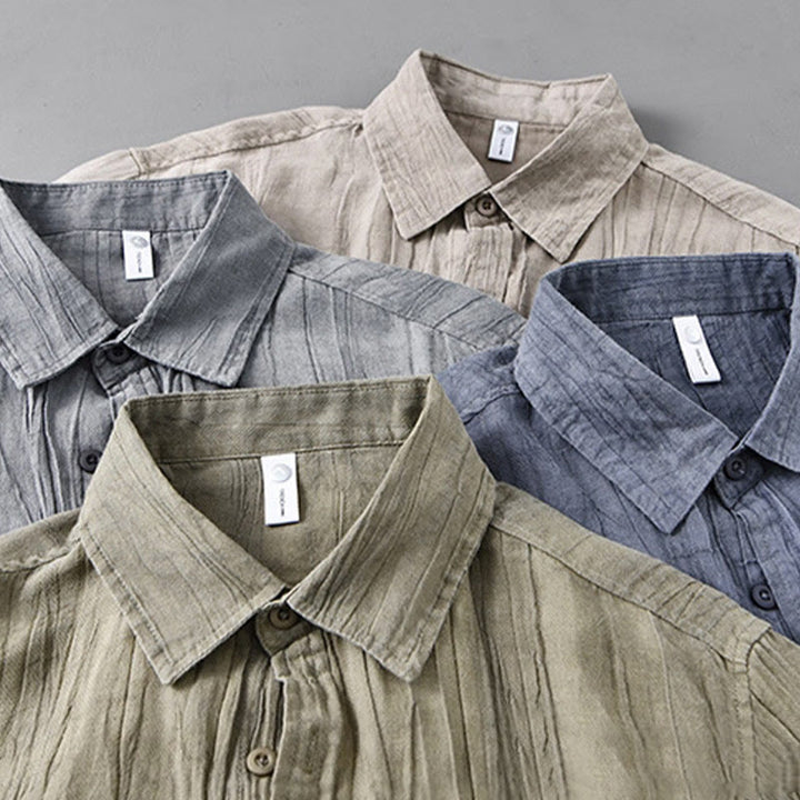 Camisa de lino ramio de manga larga para hombre con bolsillos y pliegues retro de Buddha Stones - image 21