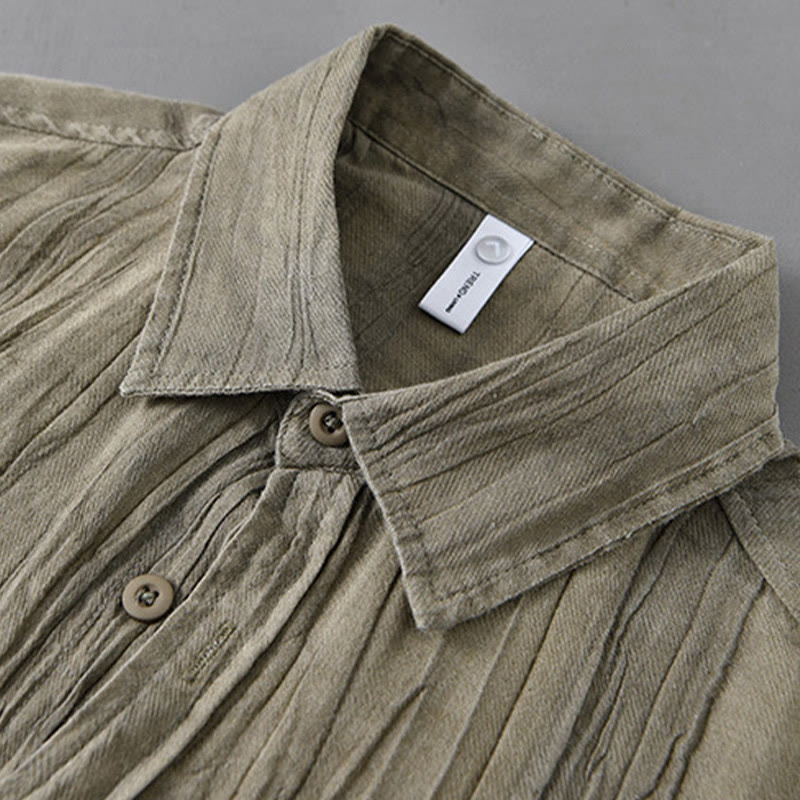 Camisa de lino ramio de manga larga para hombre con bolsillos y pliegues retro de Buddha Stones - image 6
