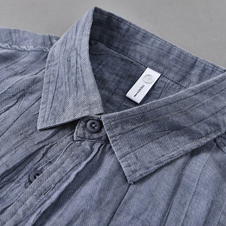 Camisa de lino ramio de manga larga para hombre con bolsillos y pliegues retro de Buddha Stones - image 18