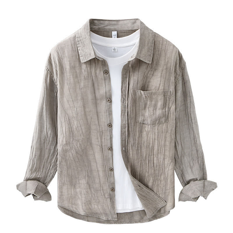 Camisa de lino ramio de manga larga para hombre con bolsillos y pliegues retro de Buddha Stones - image 16