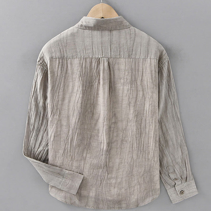 Camisa de lino ramio de manga larga para hombre con bolsillos y pliegues retro de Buddha Stones - image 10