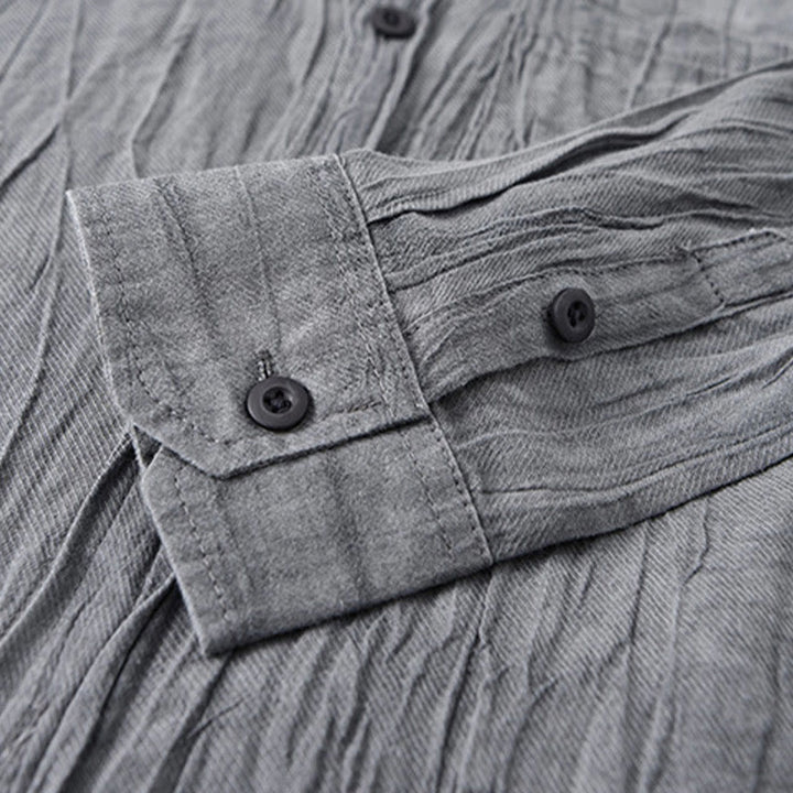 Camisa de lino ramio de manga larga para hombre con bolsillos y pliegues retro de Buddha Stones - image 4