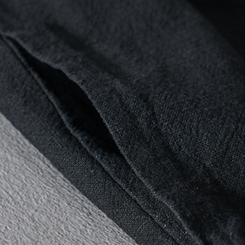 Camisa de lino y algodón de manga larga con cuello alto y colores puros para hombre con Buddha Stones - image 25