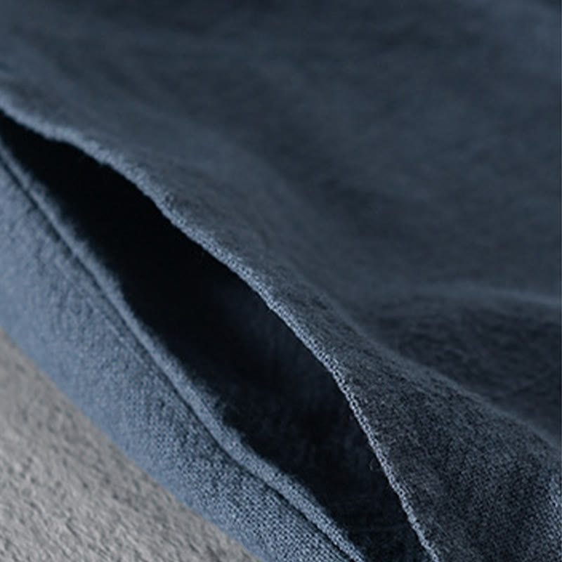 Camisa de lino y algodón de manga larga con cuello alto y colores puros para hombre con Buddha Stones - image 7