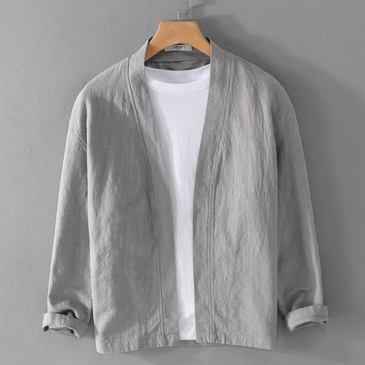 Camisa de lino y algodón de manga larga con cuello alto y colores puros para hombre con Buddha Stones - Plata - US/UK/AU42, EU52 (3XL) - image 8
