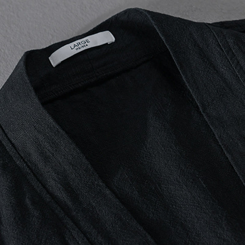 Camisa de lino y algodón de manga larga con cuello alto y colores puros para hombre con Buddha Stones - image 22