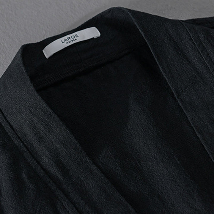 Camisa de lino y algodón de manga larga con cuello alto y colores puros para hombre con Buddha Stones - image 22