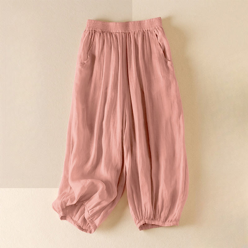 Pantalones cortos casuales de verano con Buddha Stones, de lino y algodón de doble capa para mujer, con bolsillos - Rosa - US8-10，UK/AU12-14，EU40-42 (2XL) - image 0