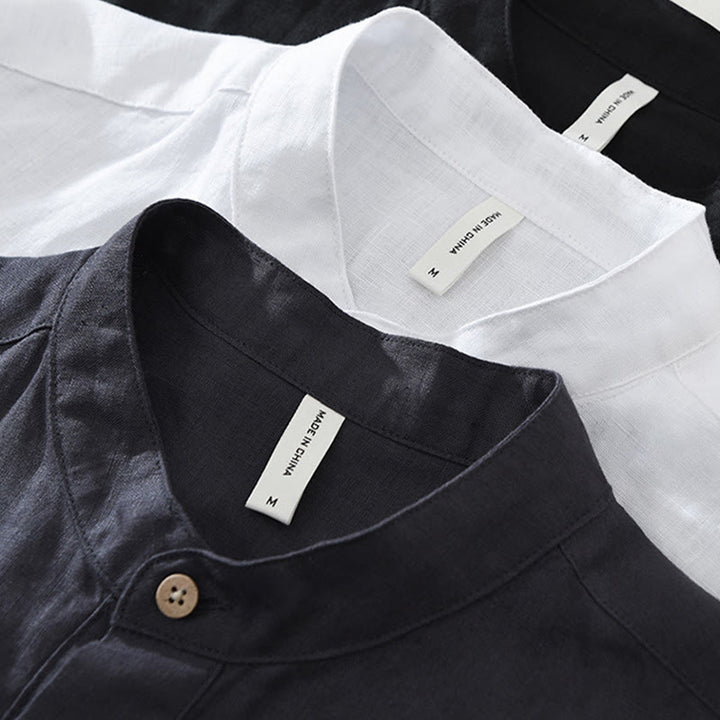 Camisa de lino de manga corta para hombre con solapa y diseño de medio botón y bolsillo de verano con Buddha Stones - image 15