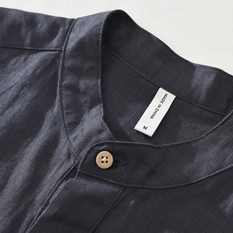 Camisa de lino de manga corta para hombre con solapa y diseño de medio botón y bolsillo de verano con Buddha Stones - image 5