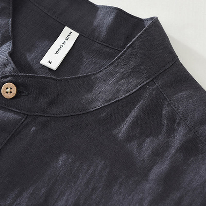 Camisa de lino de manga corta para hombre con solapa y diseño de medio botón y bolsillo de verano con Buddha Stones - image 6