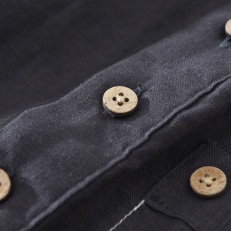 Camisa de lino de manga corta para hombre con solapa y diseño de medio botón y bolsillo de verano con Buddha Stones - image 8