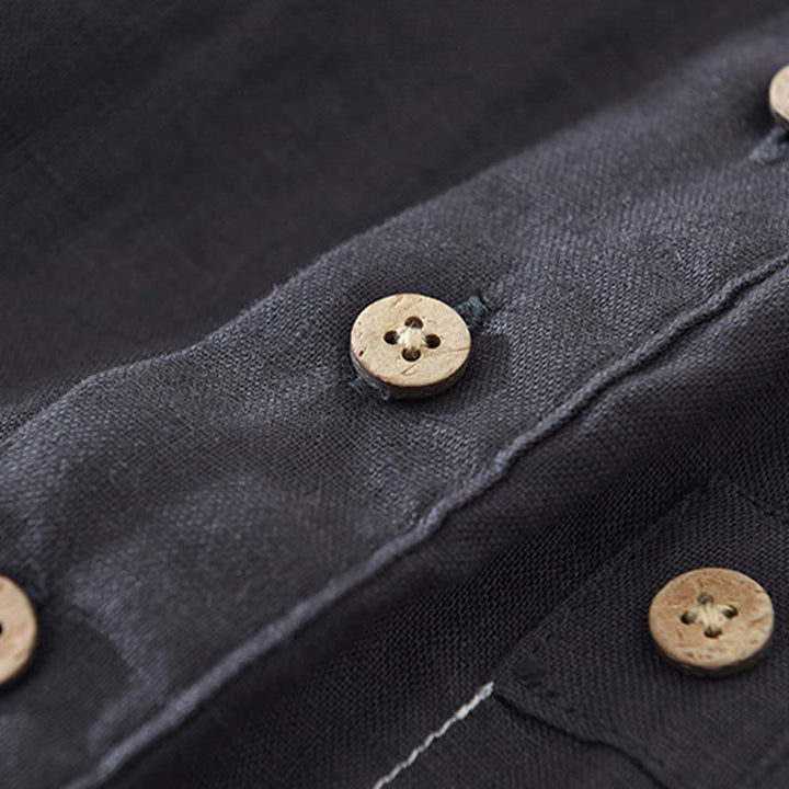 Camisa de lino de manga corta para hombre con solapa y diseño de medio botón y bolsillo de verano con Buddha Stones - image 8