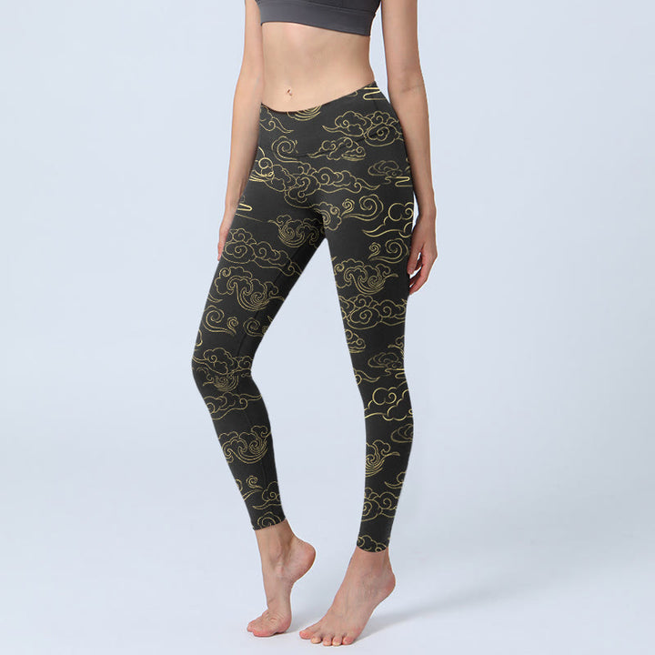 Leggings de yoga para mujer con estampado de nubes doradas y Buddha Stones - Negro - US18，UK/AU22，EU50 (4XL) - image 1