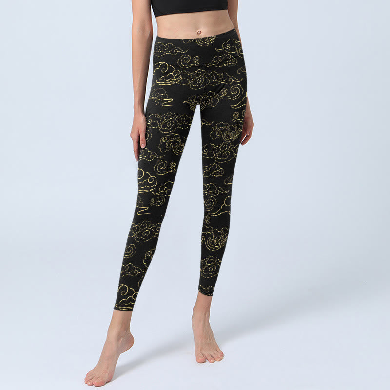 Leggings de yoga para mujer con estampado de nubes doradas y Buddha Stones - image 5