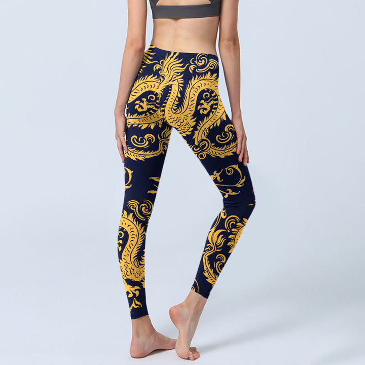Leggings de yoga para mujer con estampado de enredaderas y dragones dorados y Buddha Stones - image 5