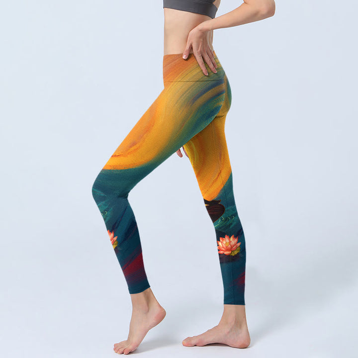 Leggings de yoga para mujer con estampado de flor de loto y figura meditativa de Buddha Stones - image 2