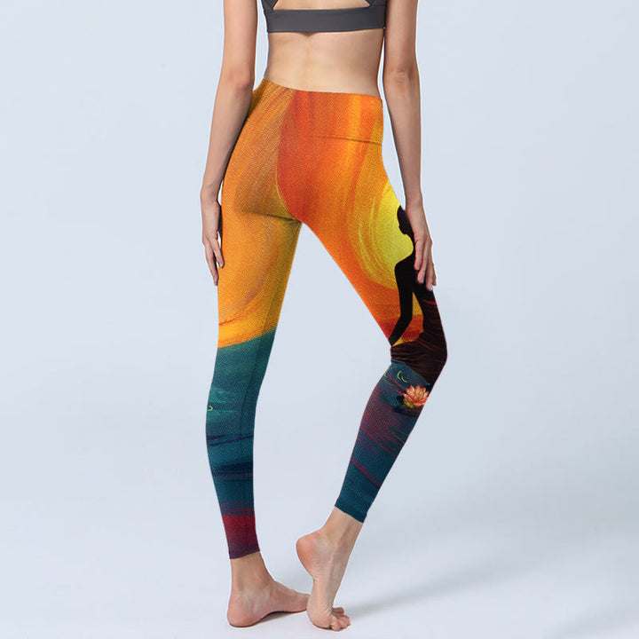 Leggings de yoga para mujer con estampado de flor de loto y figura meditativa de Buddha Stones - image 4