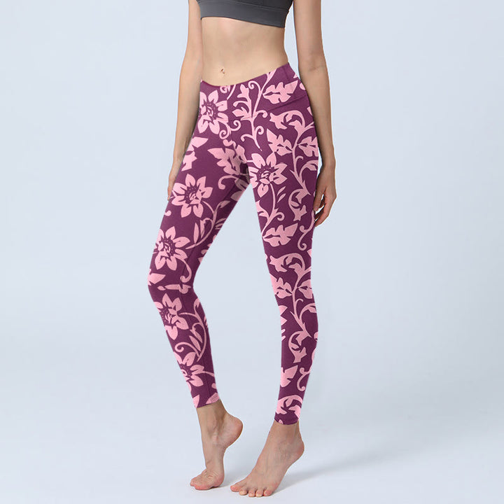 Leggings de yoga para mujer con estampado de girasoles rosas y Buddha Stones - Rojo violeta medio - US18，UK/AU22，EU50 (4XL) - image 0