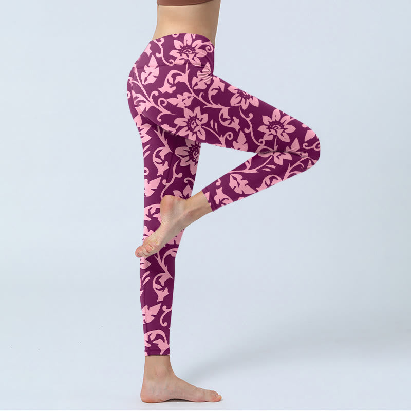 Leggings de yoga para mujer con estampado de girasoles rosas y Buddha Stones - image 3