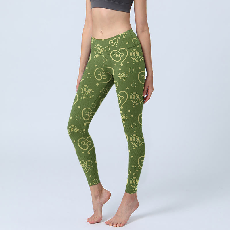 Leggings de yoga para mujer con estampado de símbolo OM y Buddha Stones - Verde oliva - US18，UK/AU22，EU50 (4XL) - image 0