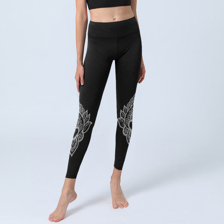 Leggings de yoga para mujer con estampado de flores, pétalos y Buddha Stones en forma de corazón - image 6