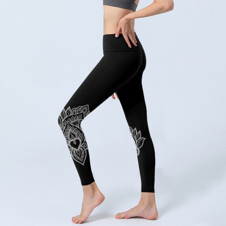 Leggings de yoga para mujer con estampado de flores, pétalos y Buddha Stones en forma de corazón - image 2