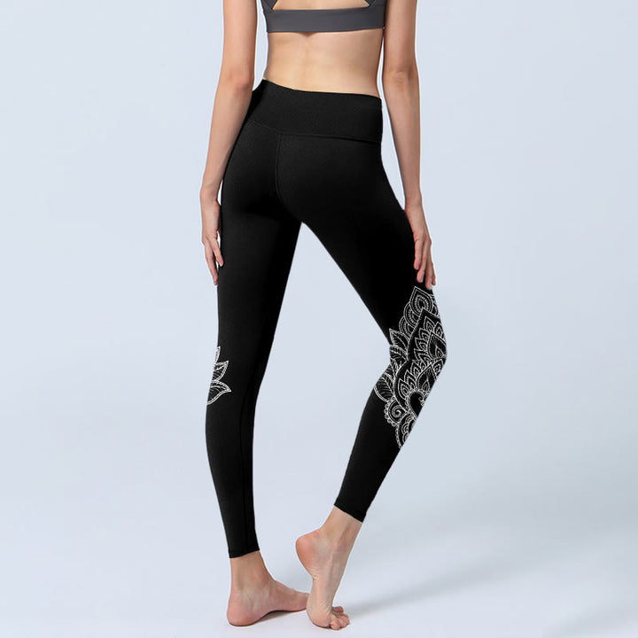 Leggings de yoga para mujer con estampado de flores, pétalos y Buddha Stones en forma de corazón - image 4
