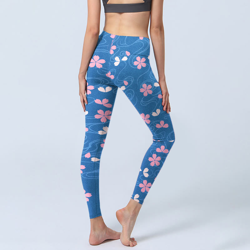 Leggings de yoga para mujer con estampado de líneas de flores de cerezo rosa y Buddha Stones - image 5