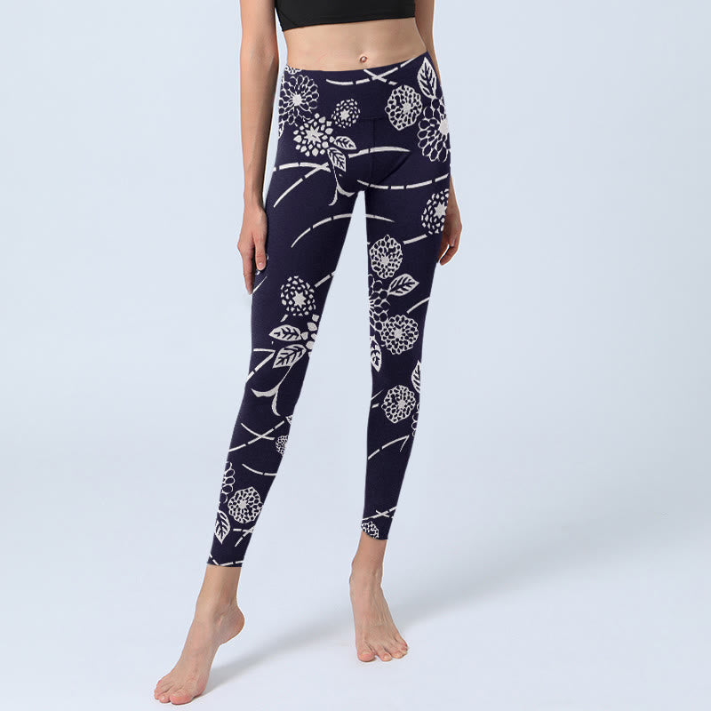 Leggings de yoga para mujer con estampado de crisantemos y Buddha Stones en blanco - image 6