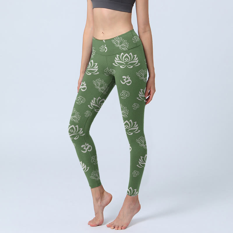 Leggings de yoga para mujer con estampado de símbolo OM, flor de loto y Buddha Stones - Verde mar oscuro - US18，UK/AU22，EU50 (4XL) - image 1